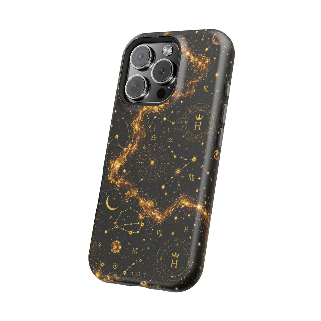 Galaxy Constellation Magnetic Phone Case — Gold Starfield Impact-Resistant