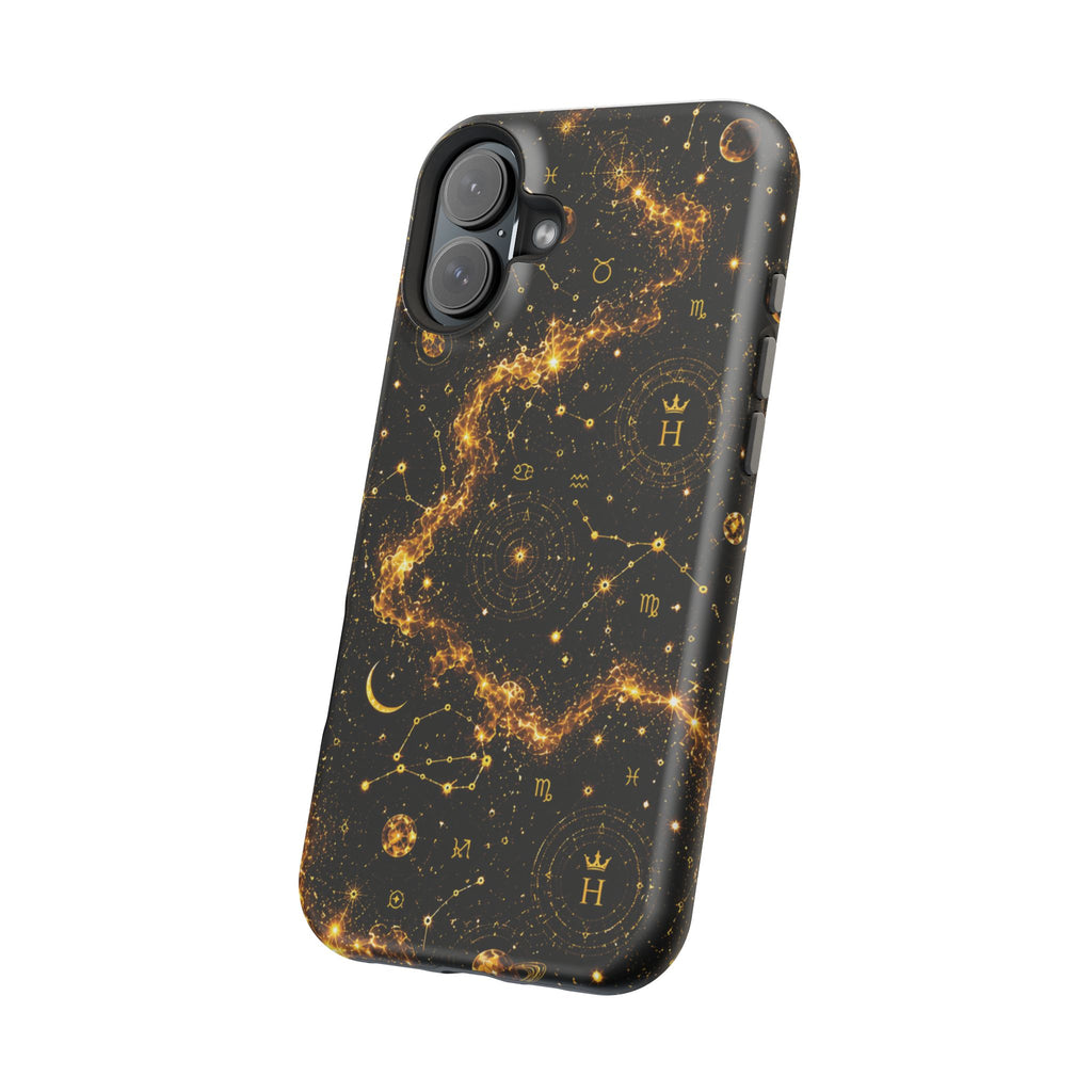 Galaxy Constellation Magnetic Phone Case — Gold Starfield Impact-Resistant