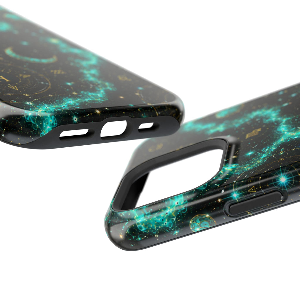 Astrology Constellation Magnetic Phone Case — Impact‑Resistant, Teal Nebula Moon & Zodiac Design