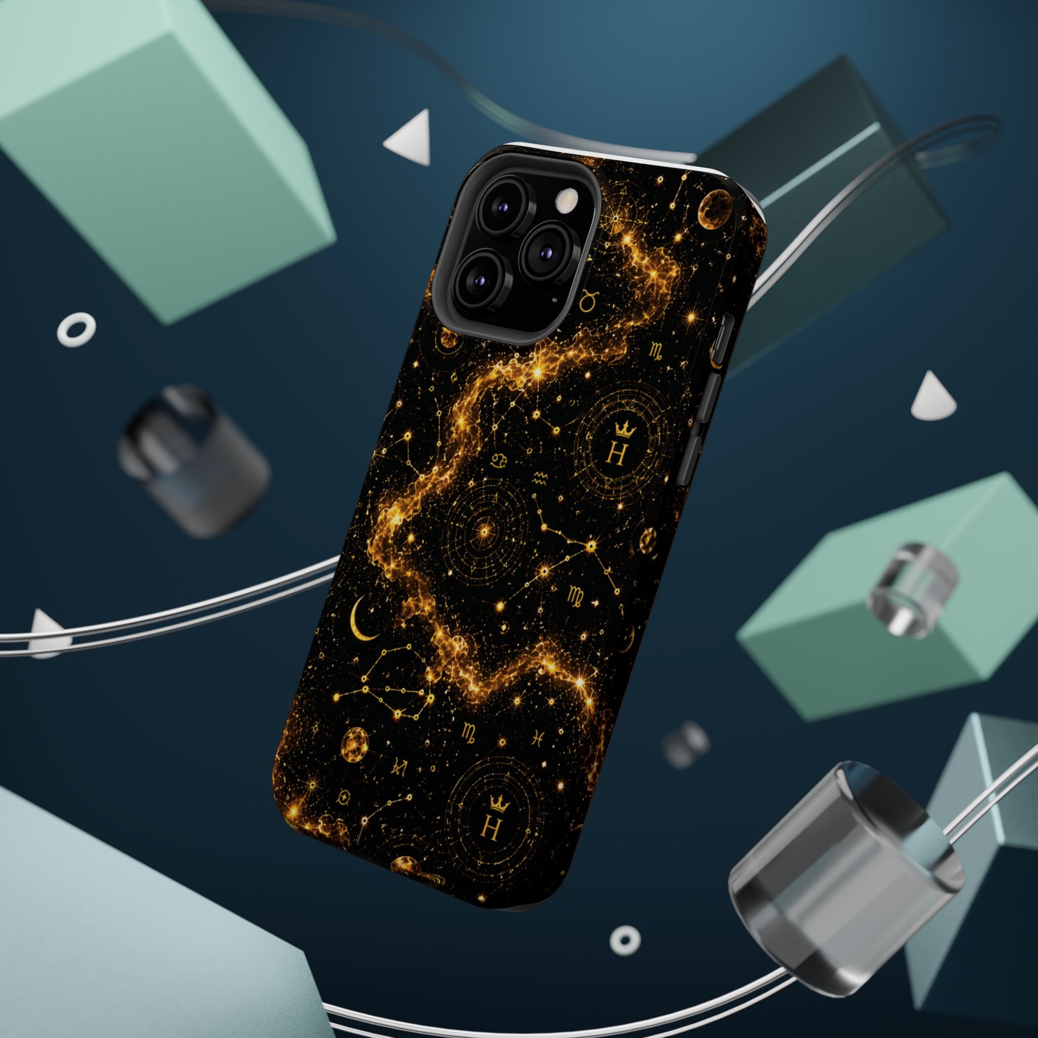 Galaxy Constellation Magnetic Phone Case — Gold Starfield Impact-Resistant