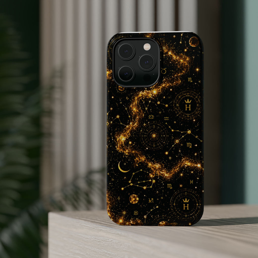 Galaxy Constellation Magnetic Phone Case — Gold Starfield Impact-Resistant