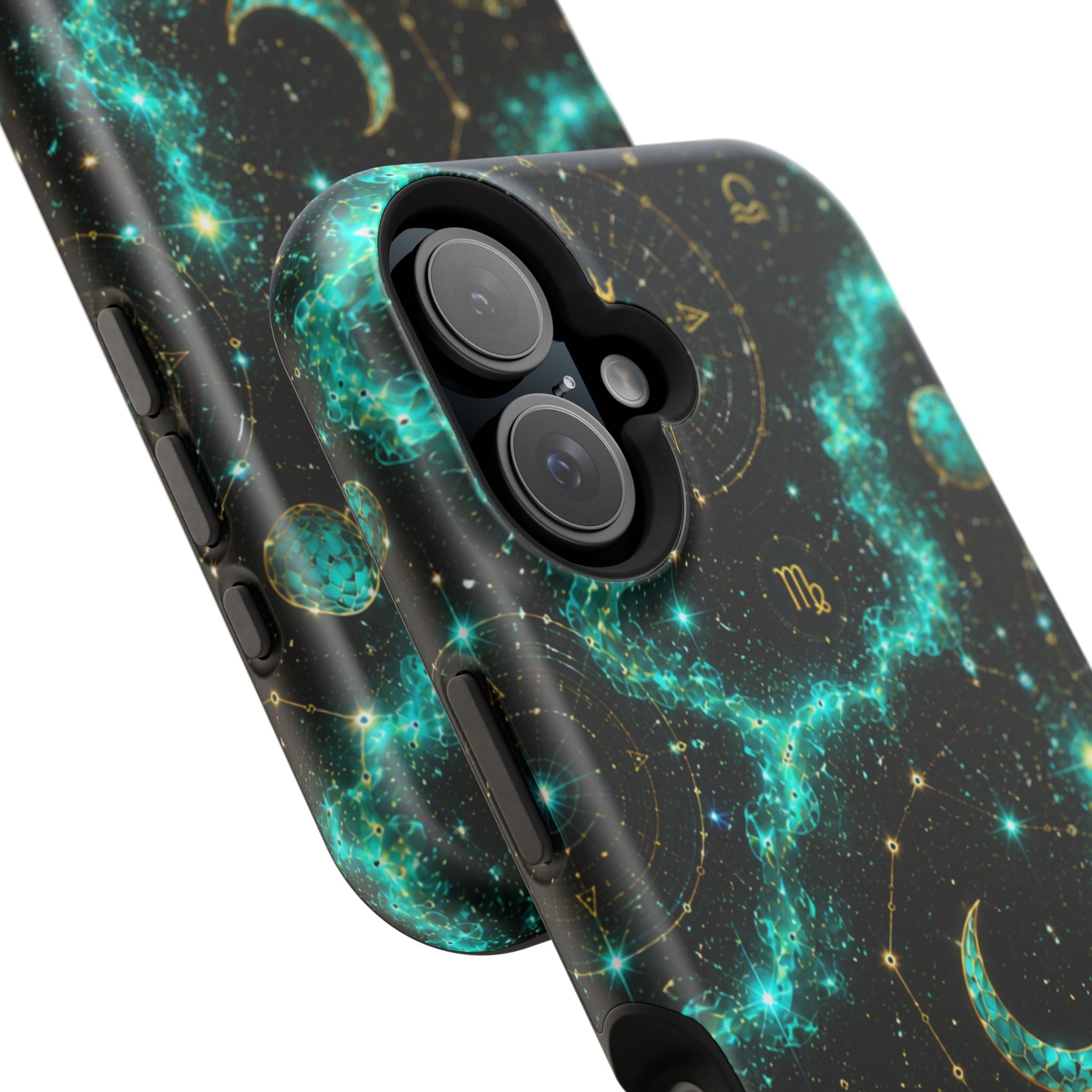 Astrology Constellation Magnetic Phone Case — Impact‑Resistant, Teal Nebula Moon & Zodiac Design