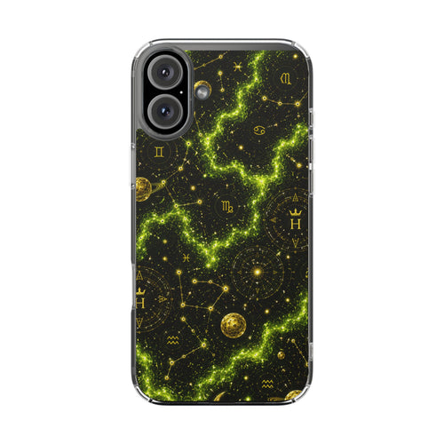 Astrology Constellation Clear Phone Case — Neon Green Galaxy Magnetic Impact-Resistant Case