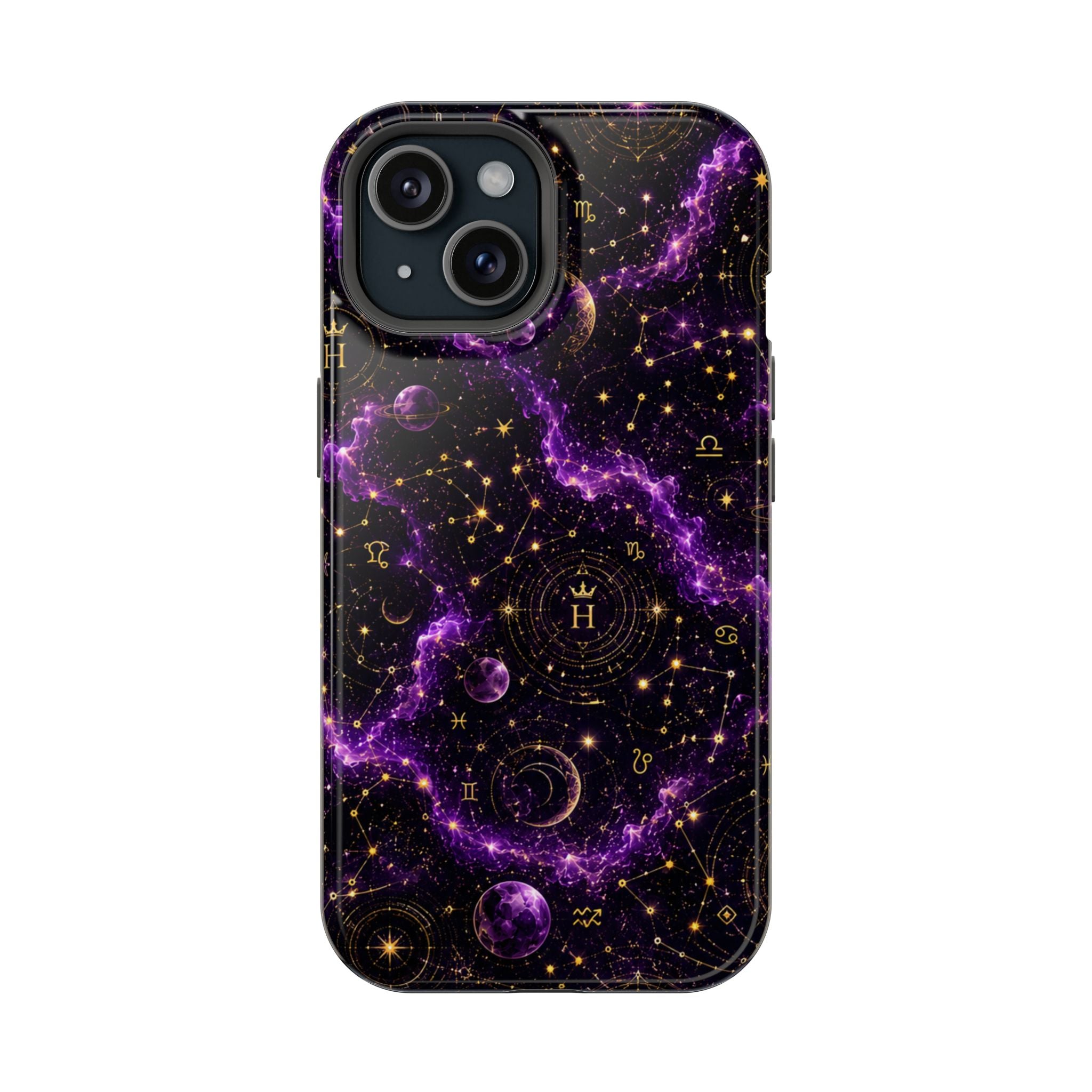 Aquarius Amethyst Birthstone Phone Case — Black Magnetic Impact-Resistant