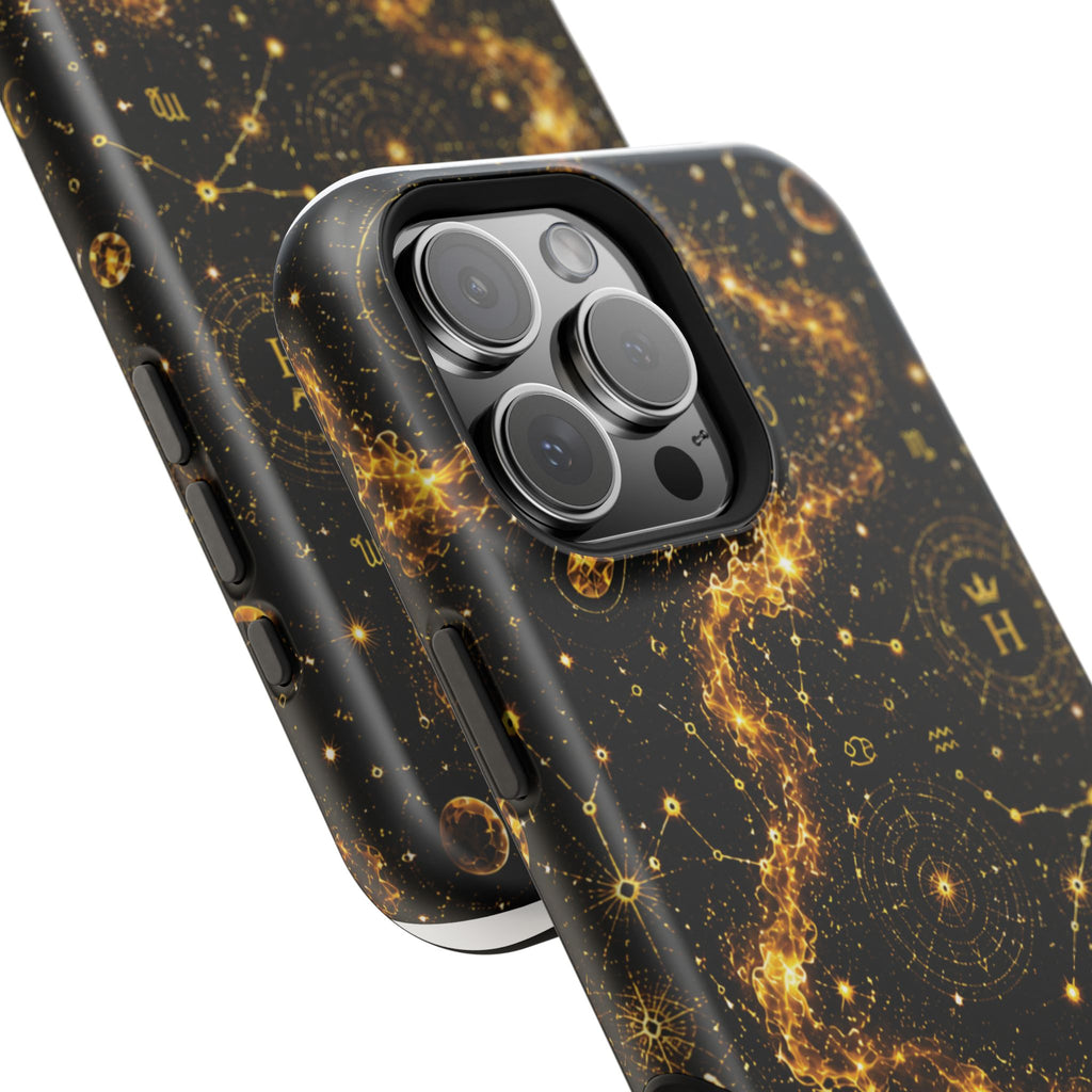 Galaxy Constellation Magnetic Phone Case — Gold Starfield Impact-Resistant