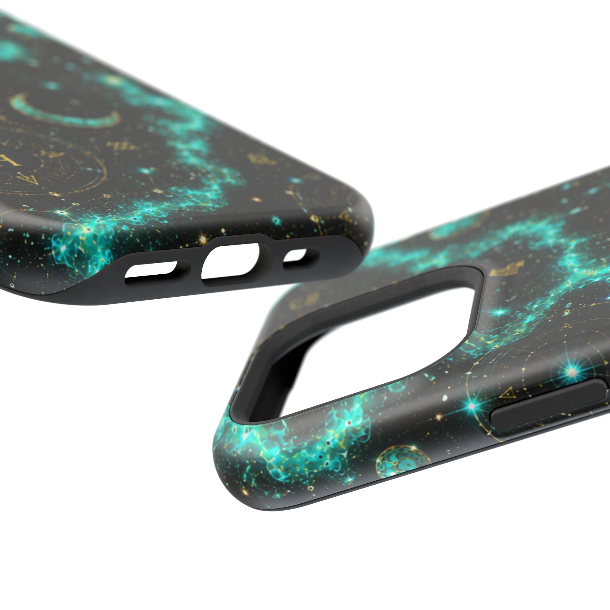 Astrology Constellation Magnetic Phone Case — Impact‑Resistant, Teal Nebula Moon & Zodiac Design