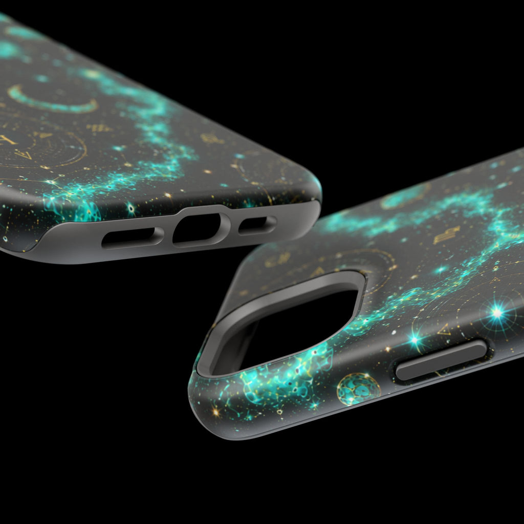 Astrology Constellation Magnetic Phone Case — Impact‑Resistant, Teal Nebula Moon & Zodiac Design