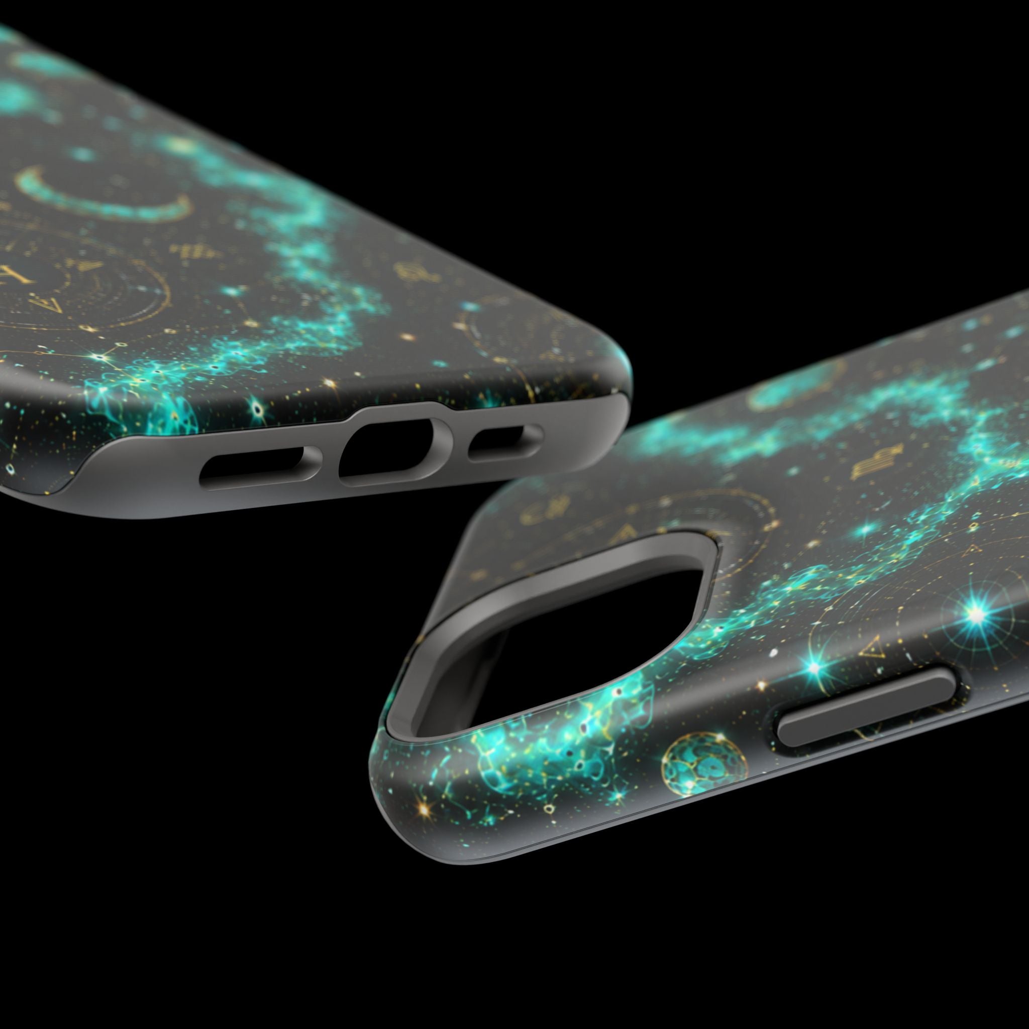 Astrology Constellation Magnetic Phone Case — Impact‑Resistant, Teal Nebula Moon & Zodiac Design