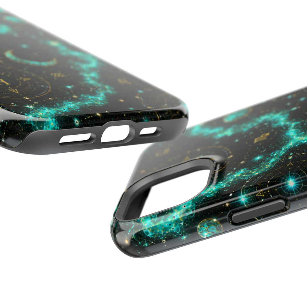 Astrology Constellation Magnetic Phone Case — Impact‑Resistant, Teal Nebula Moon & Zodiac Design