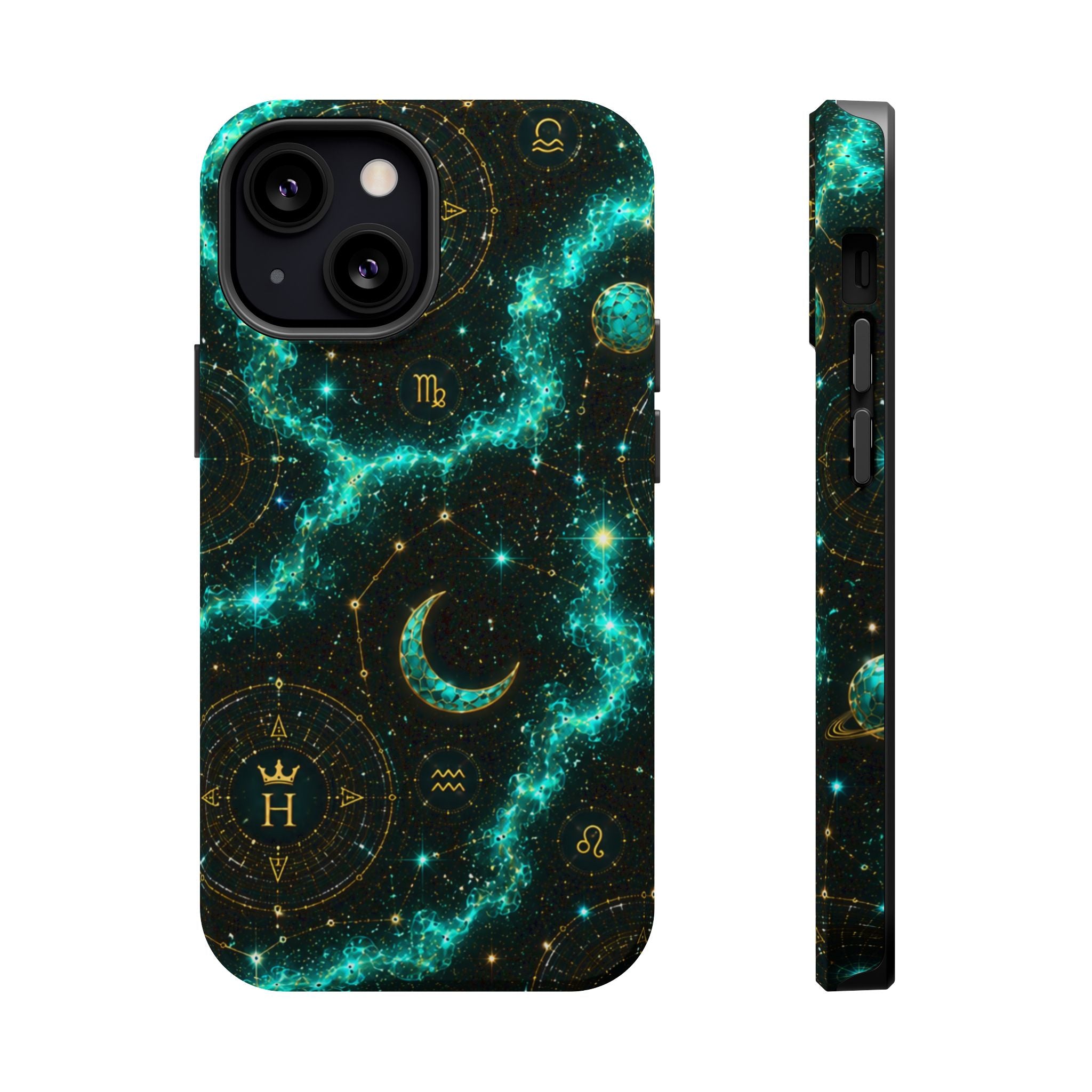 Pisces Aquamarine Birthstone Phone Case — Black Magnetic Impact-Resistant