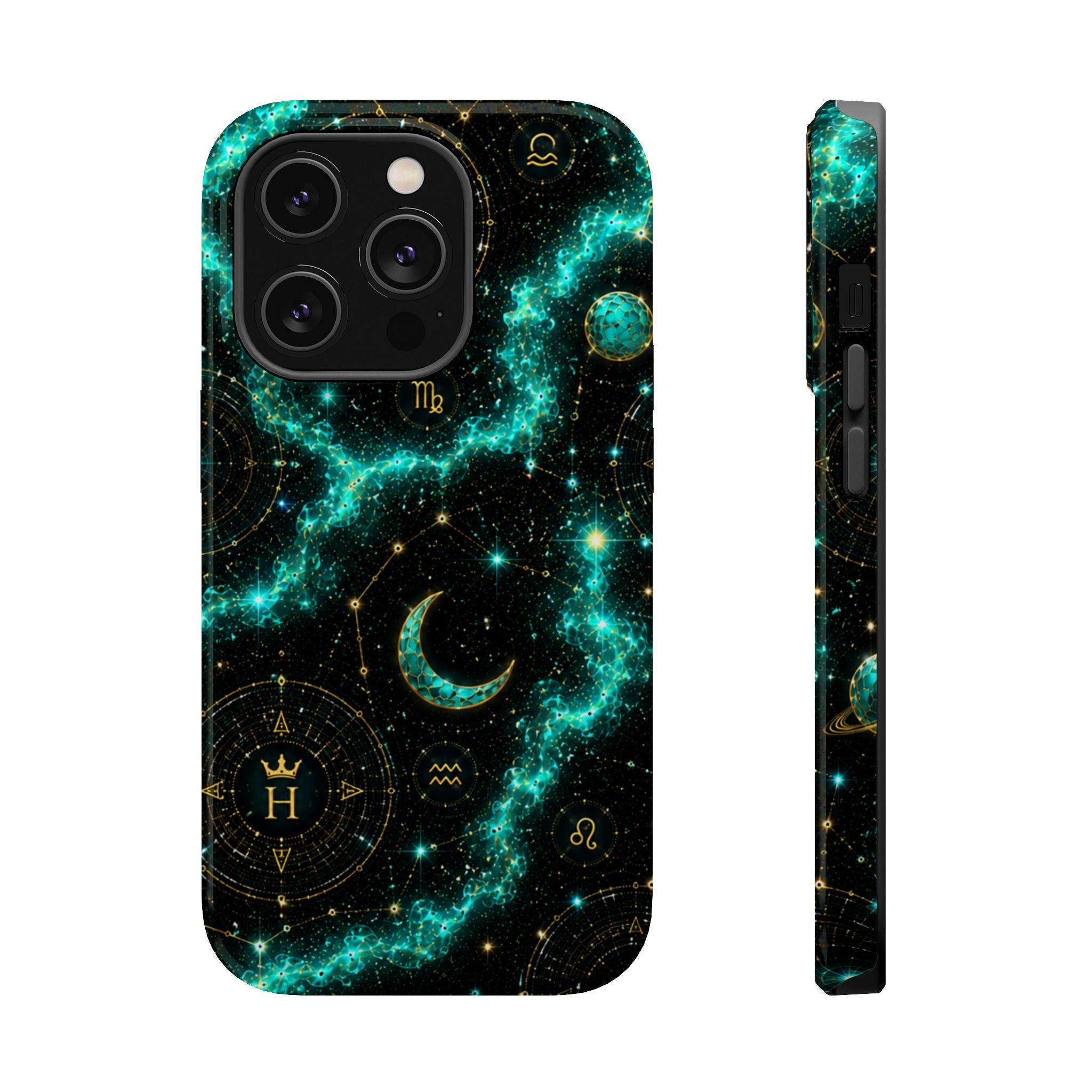 Pisces Aquamarine Birthstone Phone Case — Black Magnetic Impact-Resistant