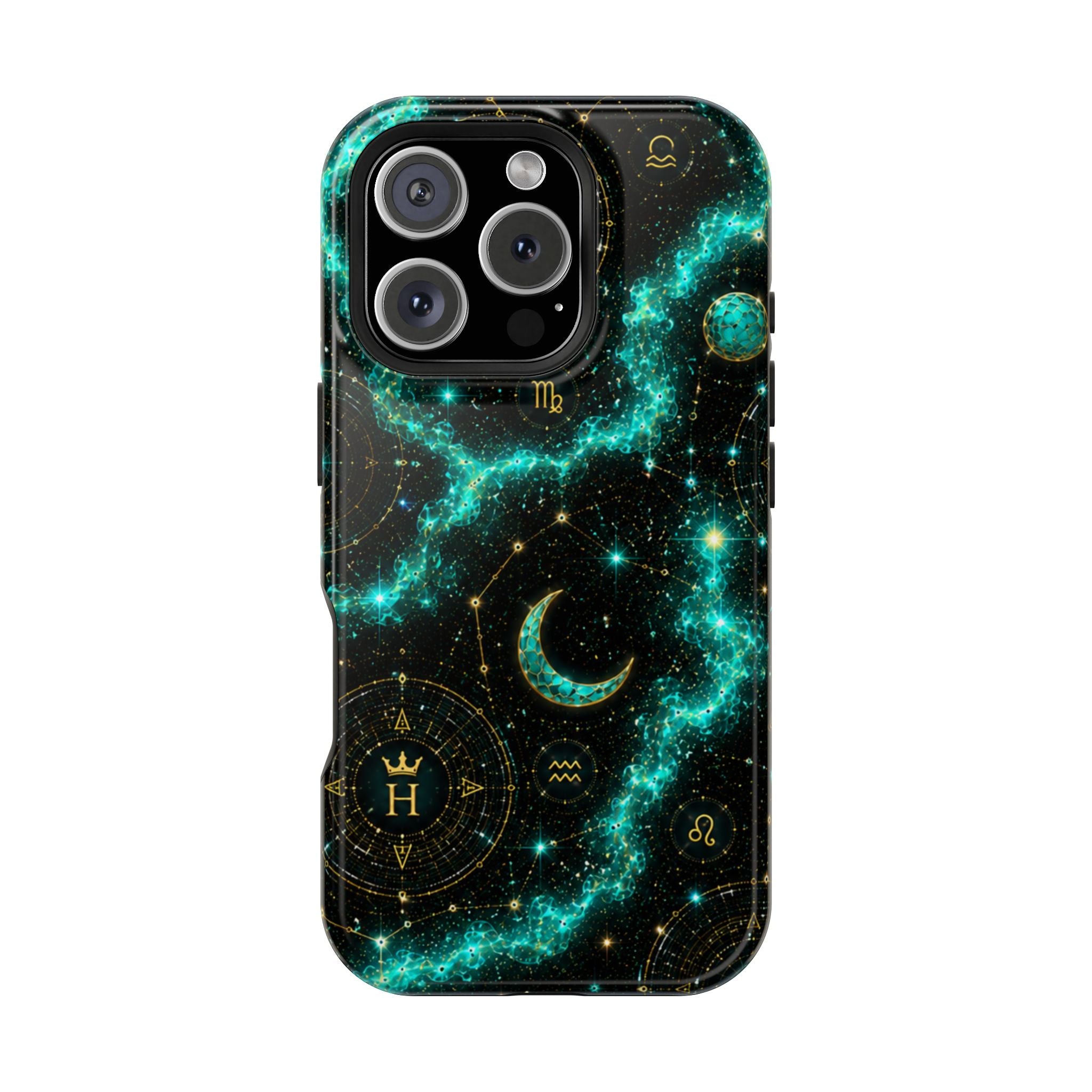 Pisces Aquamarine Birthstone Phone Case — Black Magnetic Impact-Resistant