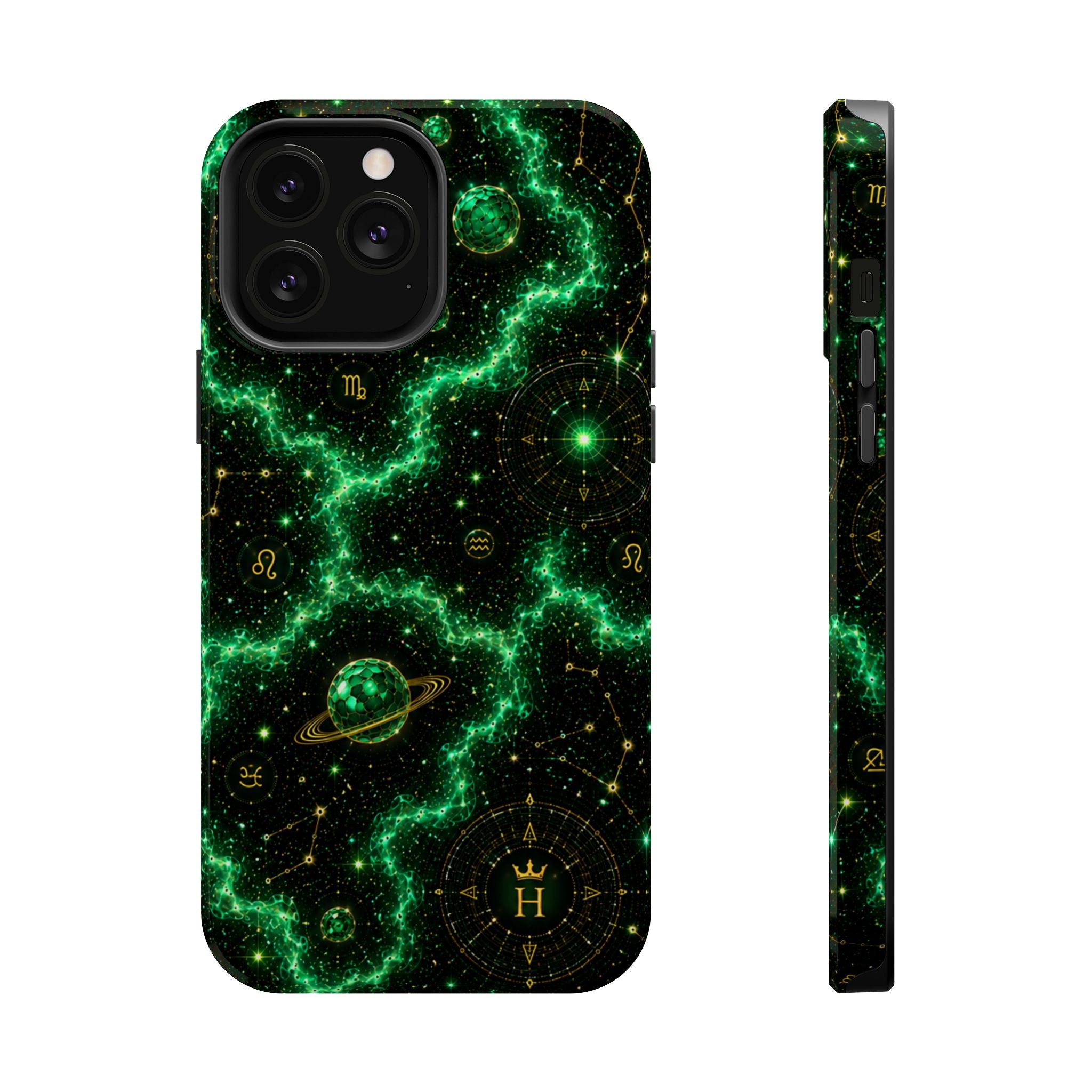 Taurus Emerald Birthstone Phone Case — Black Magnetic Impact-Resistant