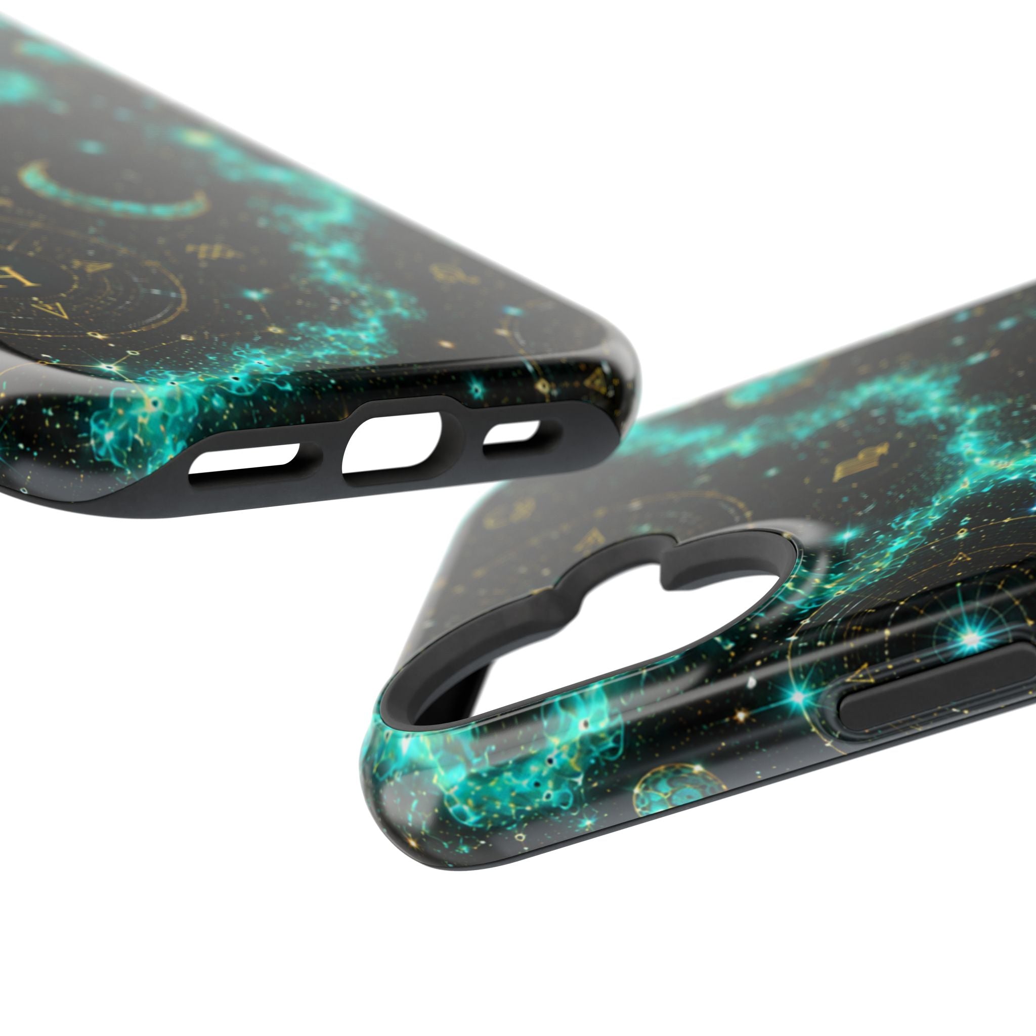 Astrology Constellation Magnetic Phone Case — Impact‑Resistant, Teal Nebula Moon & Zodiac Design