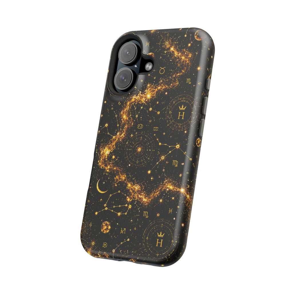 Galaxy Constellation Magnetic Phone Case — Gold Starfield Impact-Resistant