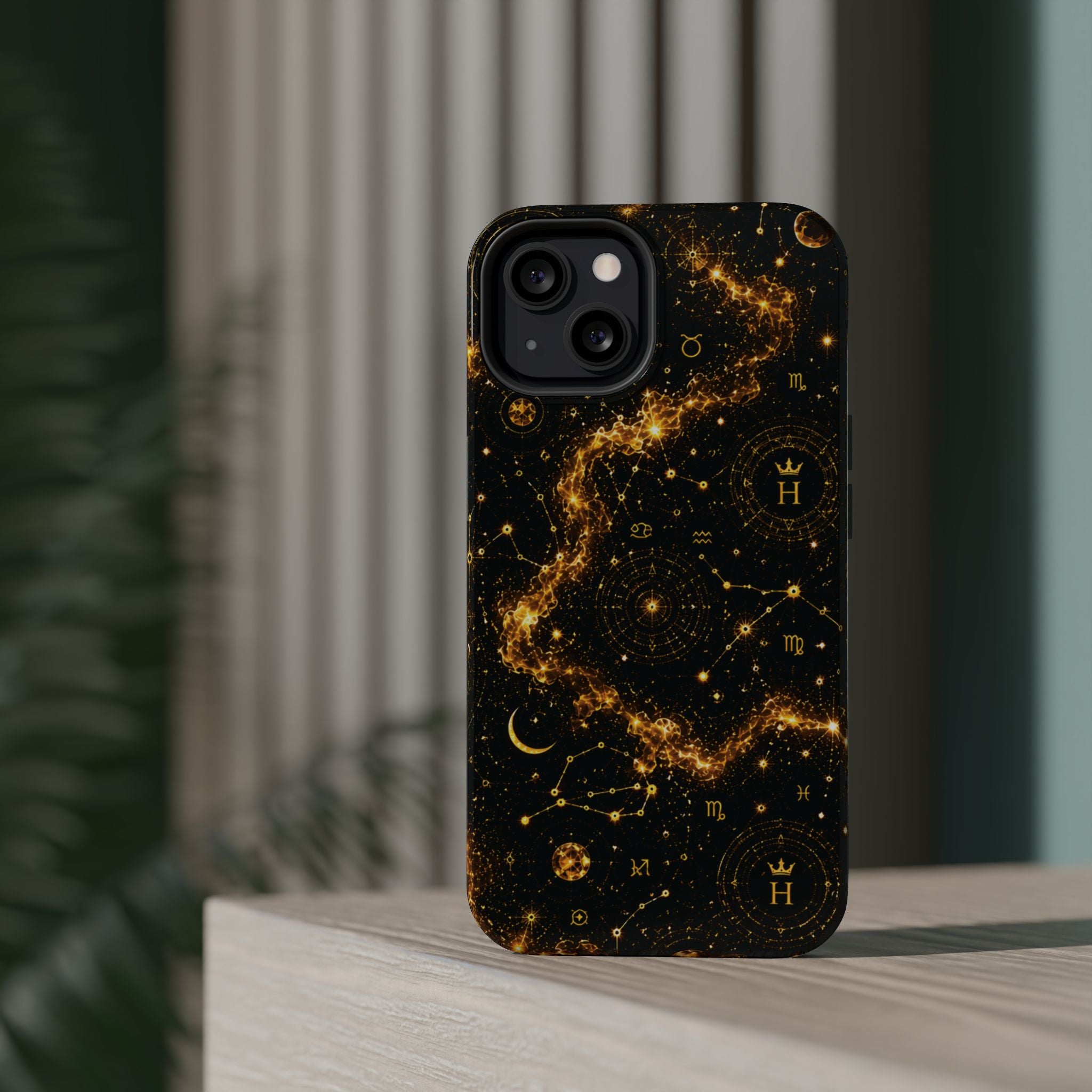 Galaxy Constellation Magnetic Phone Case — Gold Starfield Impact-Resistant