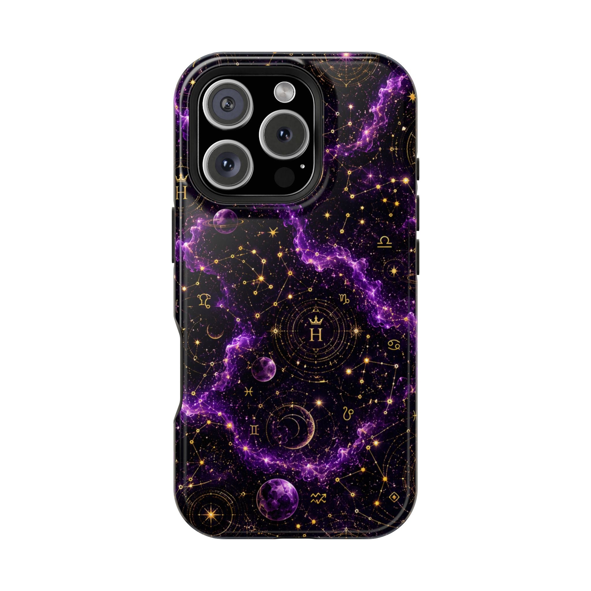 Aquarius Amethyst Birthstone Phone Case — Black Magnetic Impact-Resistant