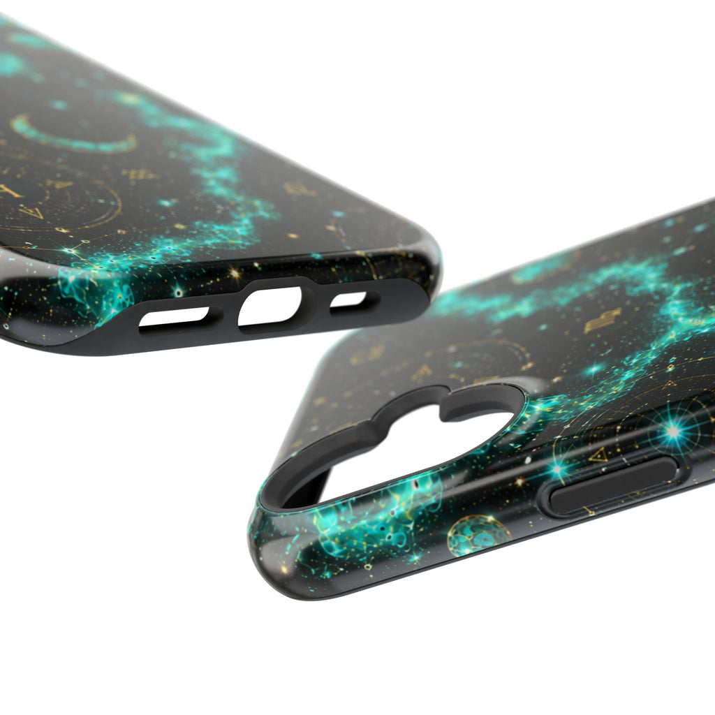 Astrology Constellation Magnetic Phone Case — Impact‑Resistant, Teal Nebula Moon & Zodiac Design
