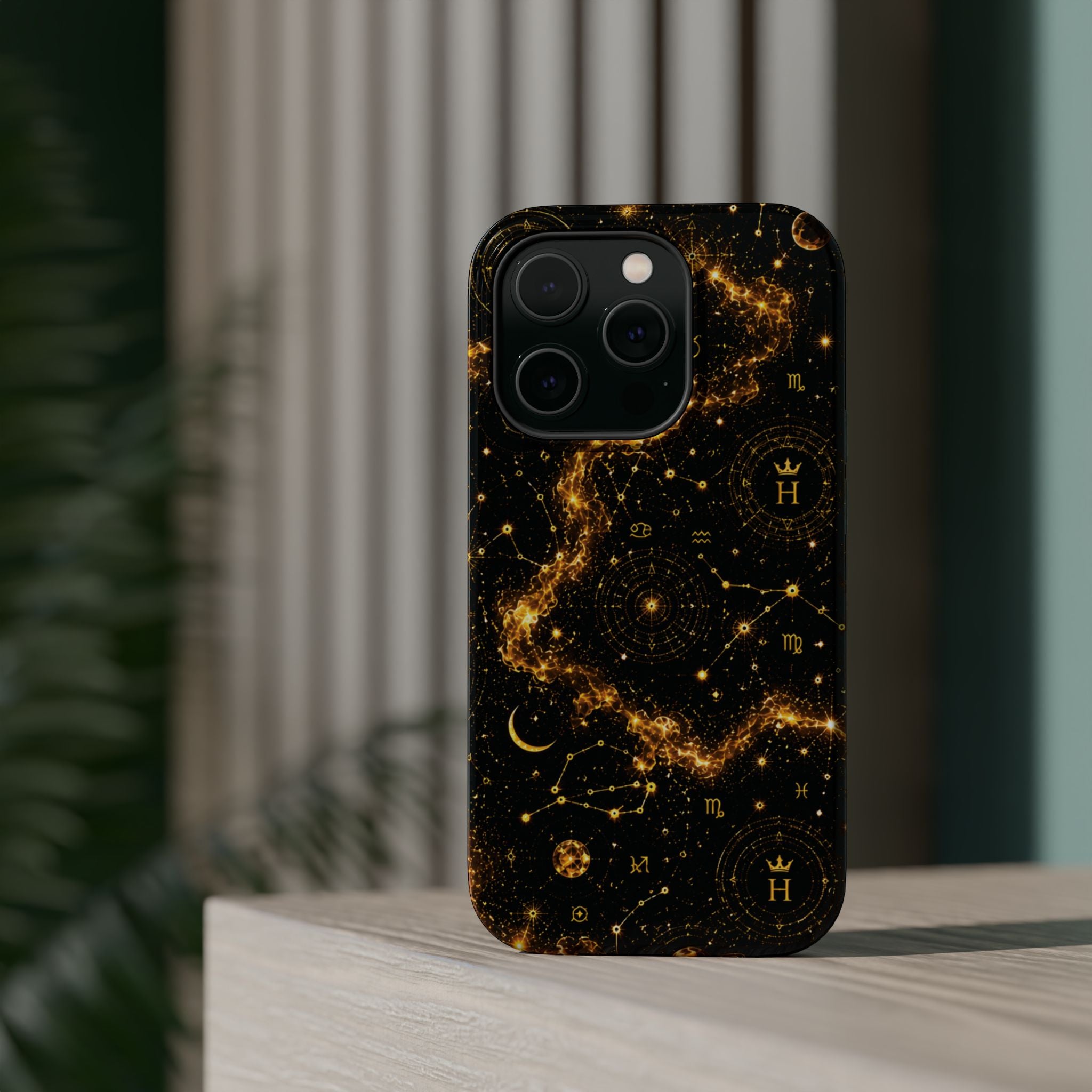 Galaxy Constellation Magnetic Phone Case — Gold Starfield Impact-Resistant