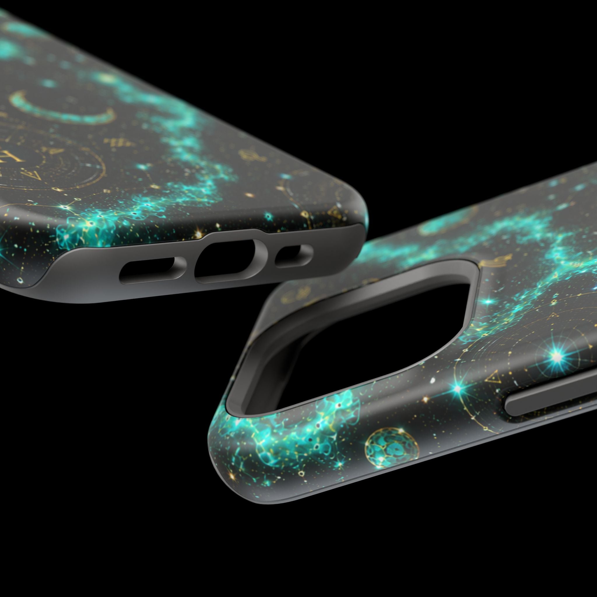 Astrology Constellation Magnetic Phone Case — Impact‑Resistant, Teal Nebula Moon & Zodiac Design