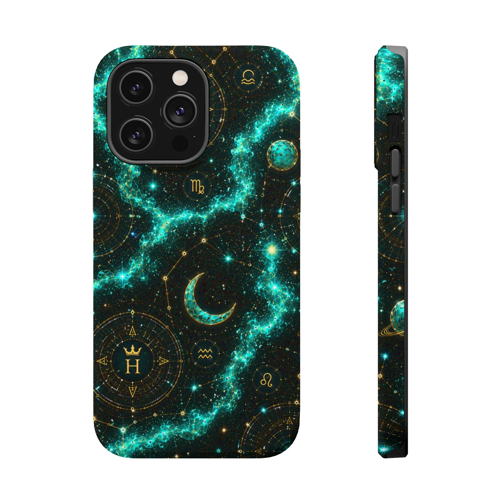 Pisces Aquamarine Birthstone Phone Case — Black Magnetic Impact-Resistant