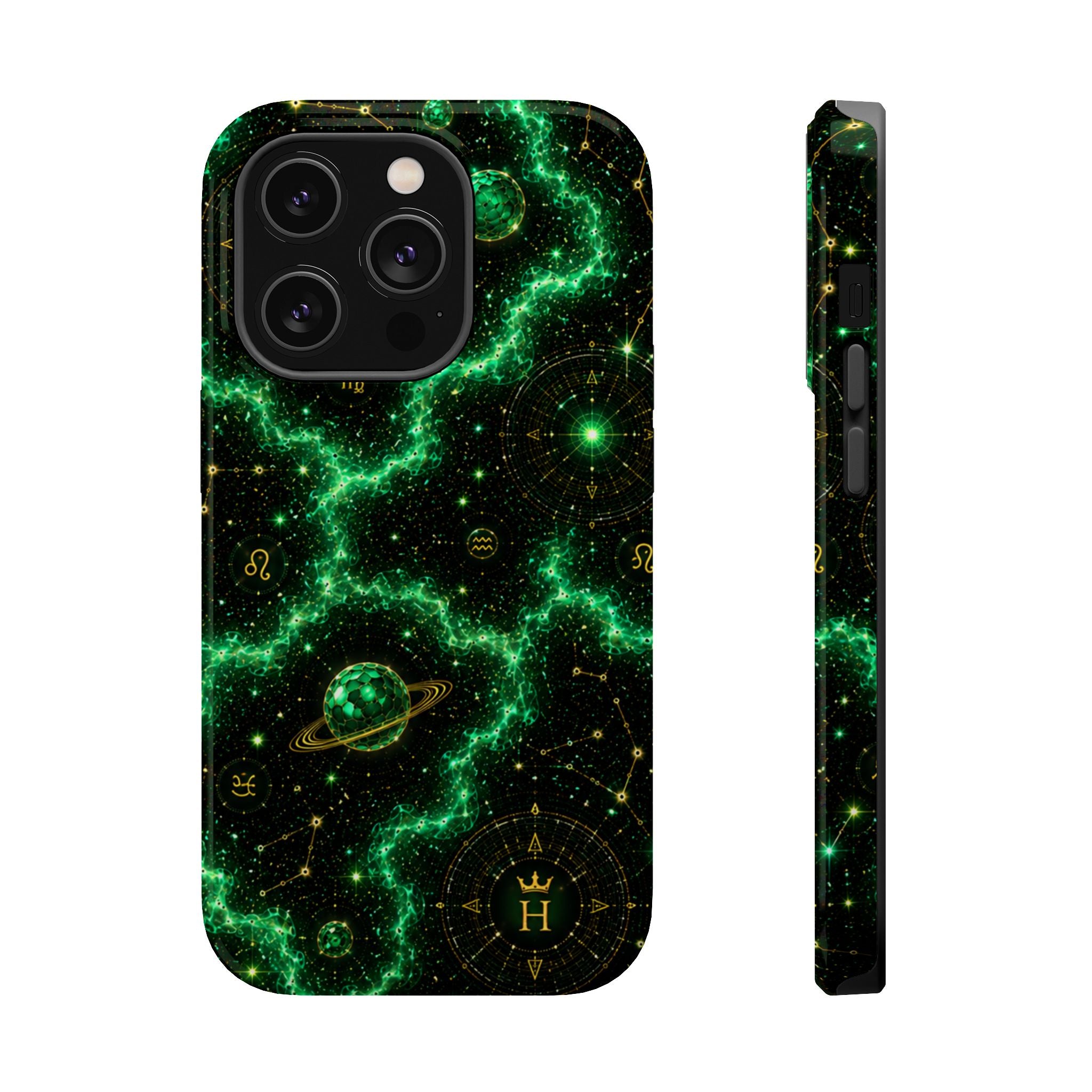 Taurus Emerald Birthstone Phone Case — Black Magnetic Impact-Resistant