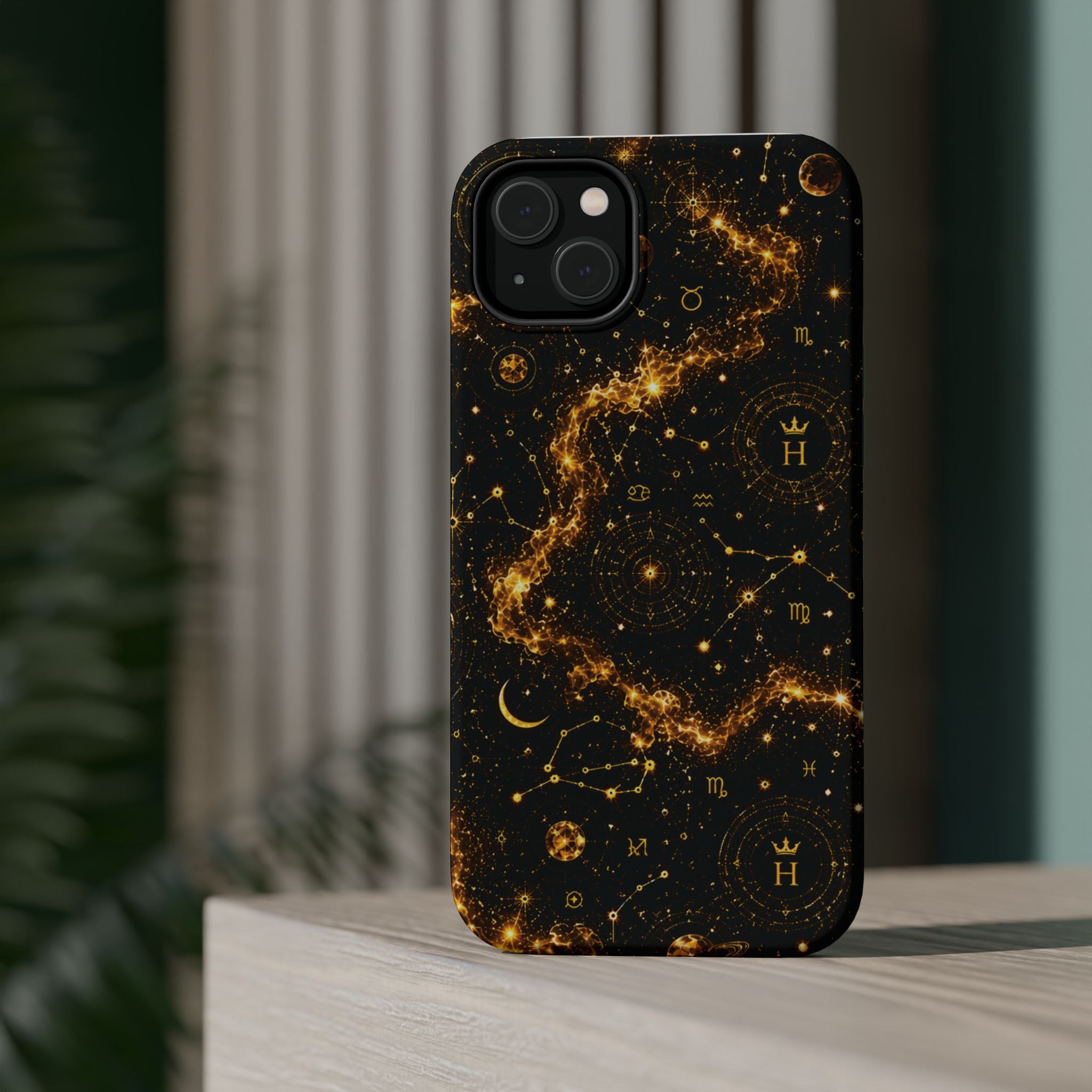 Galaxy Constellation Magnetic Phone Case — Gold Starfield Impact-Resistant
