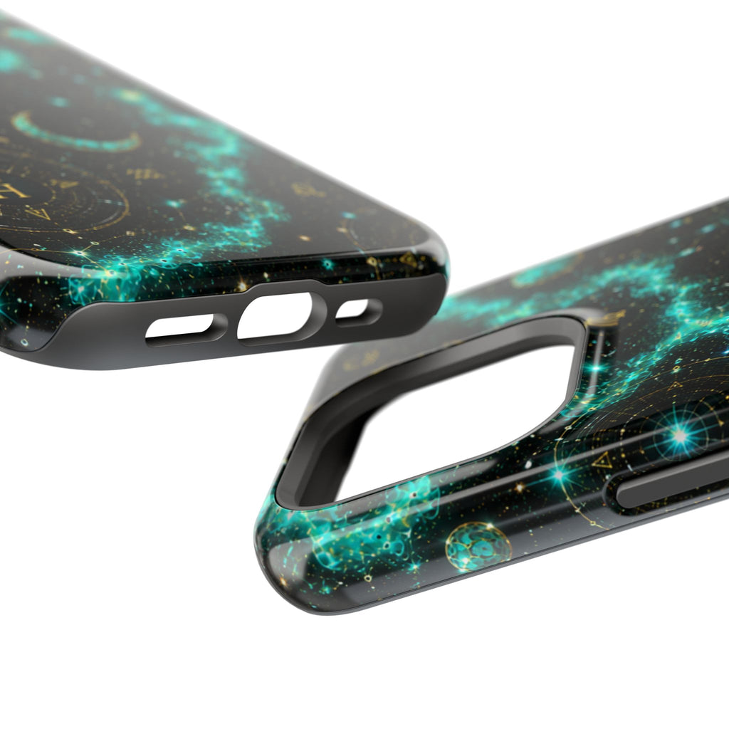 Astrology Constellation Magnetic Phone Case — Impact‑Resistant, Teal Nebula Moon & Zodiac Design