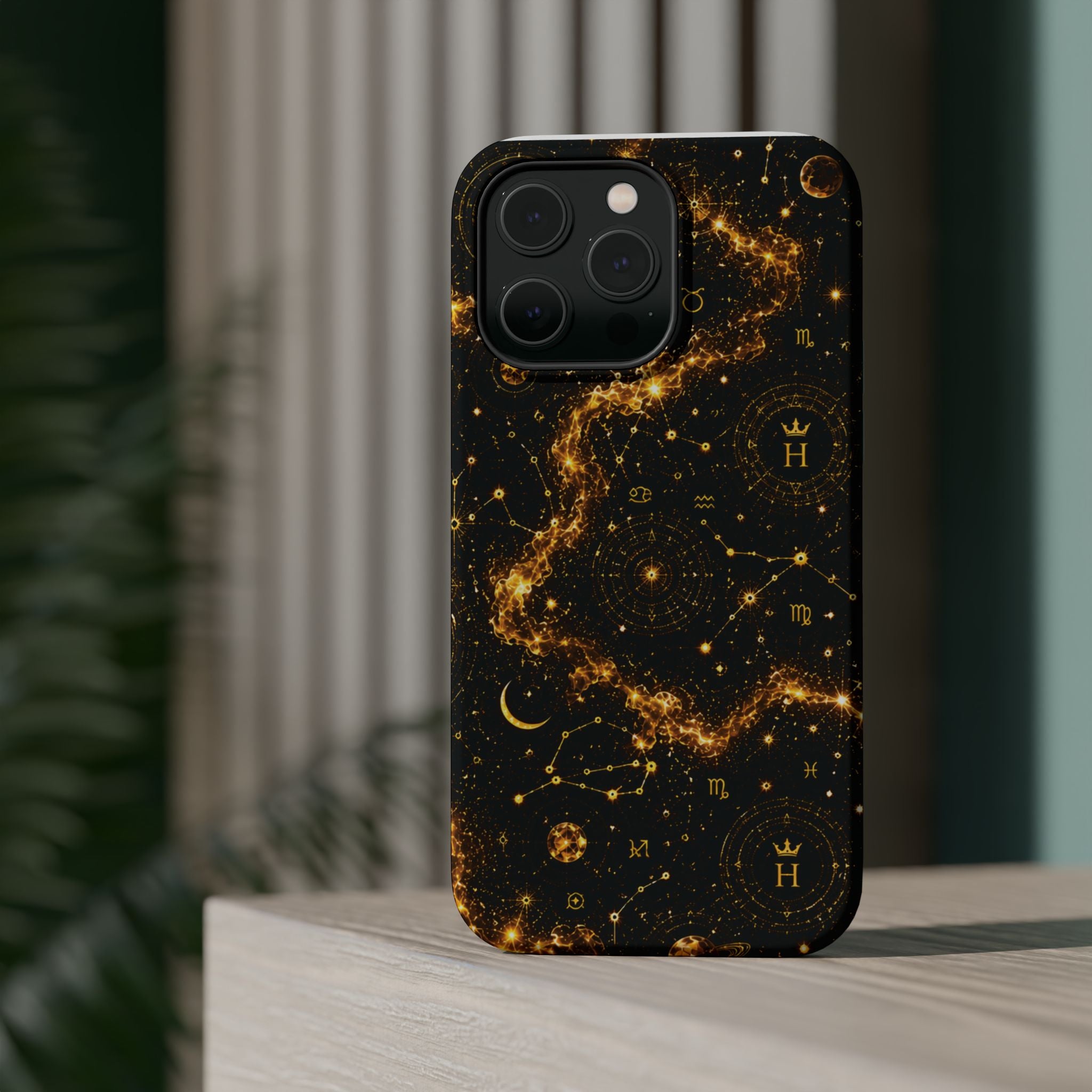 Galaxy Constellation Magnetic Phone Case — Gold Starfield Impact-Resistant